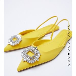 ZARA Yellow Rhinestone Flat Mules